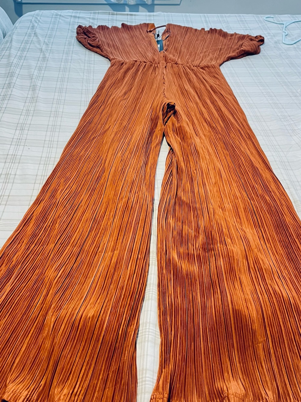 Fashion Nova Rust Pleated Wide-Leg Jumpsuit